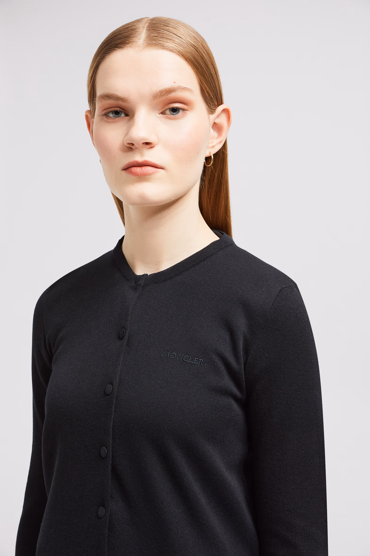 Embroidered Logo Cotton Cardigan Women Black Moncler 4